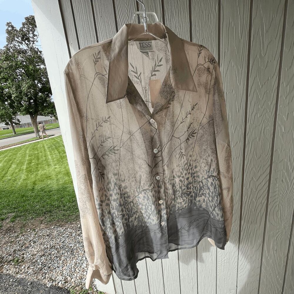 VTG NWT 100% Silk Blouse L Sheer Office Siren Whimsygoth Fairy Coastal